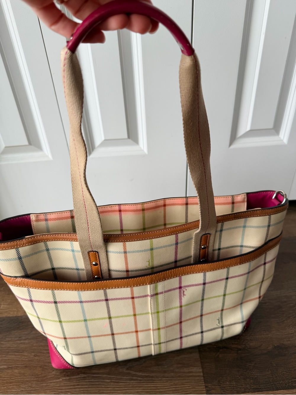 COACH | Heritage Stripe Tattersall Plaid Tote | Plaid Shoulder Bag | Travel Tote - Picture 13 of 17